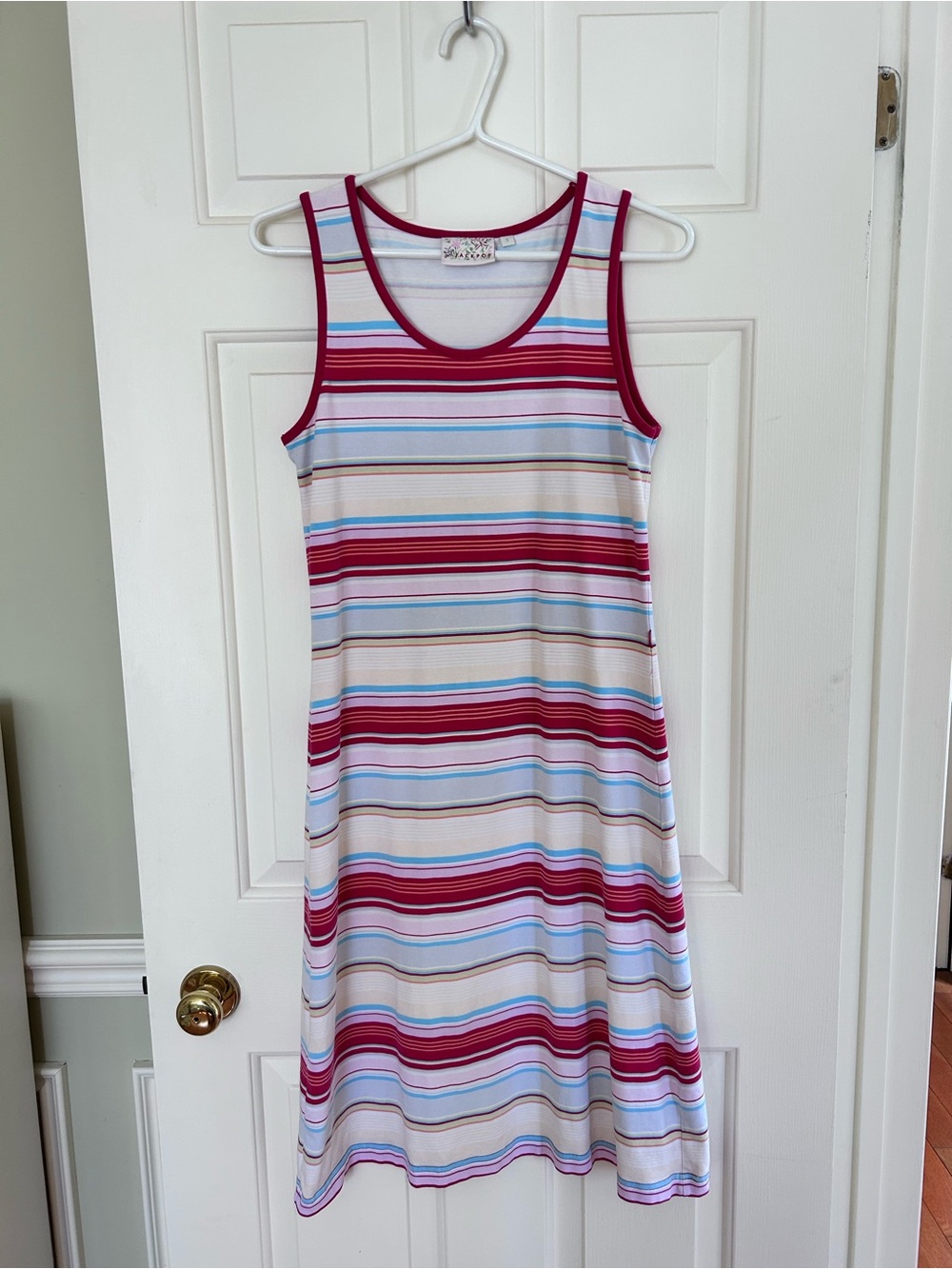 Jackpot Striped Summer Tank Dress in Pink, Blue & Cream